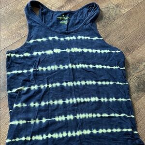 American Eagle Outfitters Navy and Light Green/Yellow Tie-Dye Racerback Tank